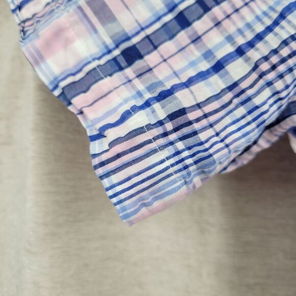 Ralph Lauren Y2K Blue Pink Plaid Cotton Seersucker Fabric Button Down Shirt - Picture 6 of 11